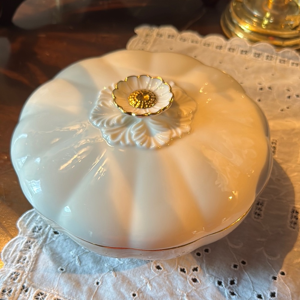 Lenox Elegant Cream Ceramic Candy Dish with Gold Accent